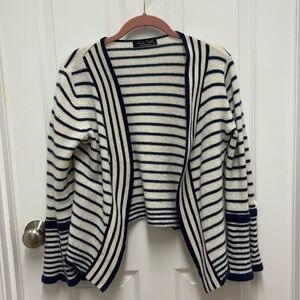 Claudia Nichole 100% Cashmere Nautical‎ White & Blue Stripe Cardigan- Medium